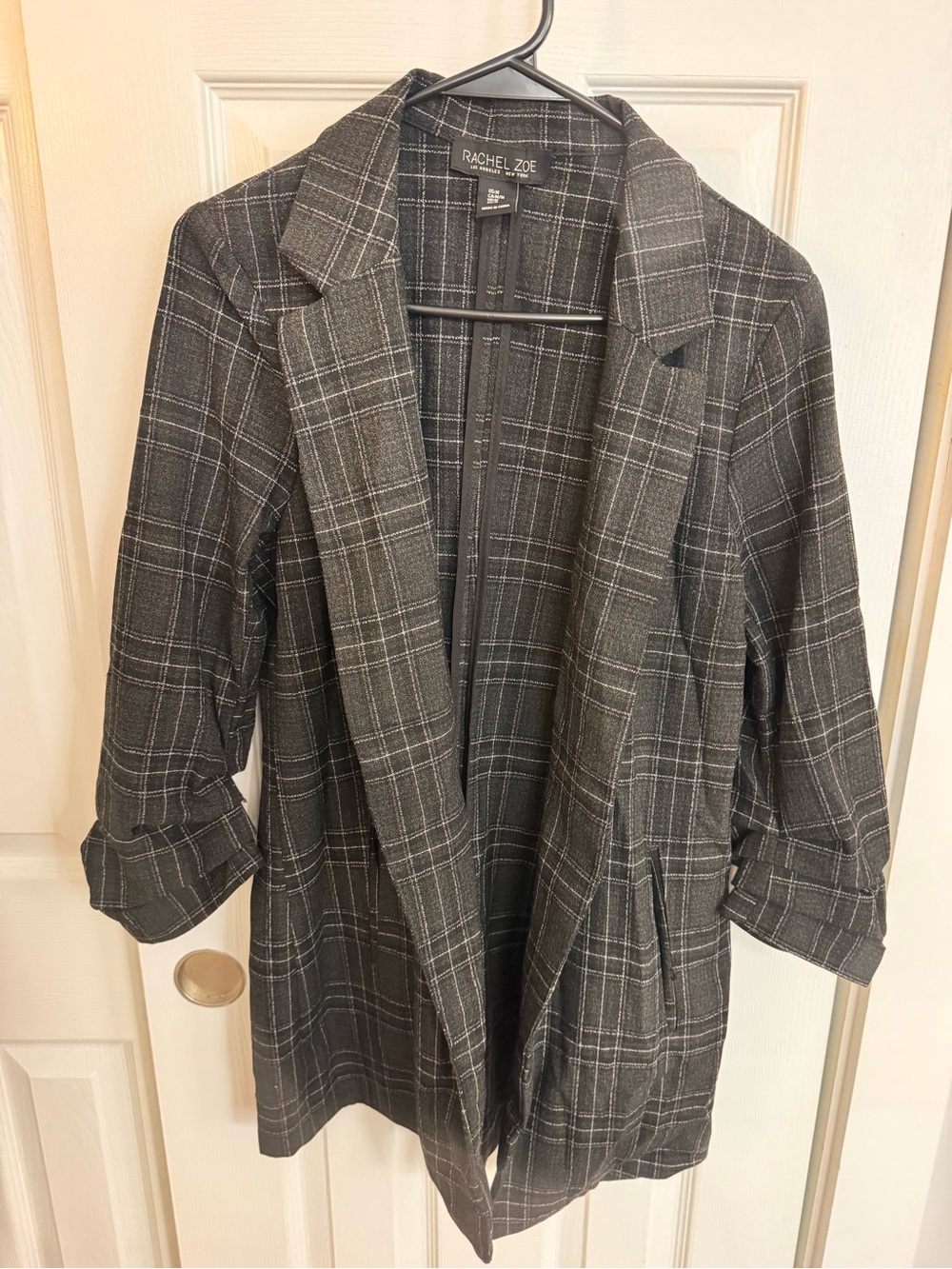 Rachel Zoe Charcoal Plaid Open Front Blazer